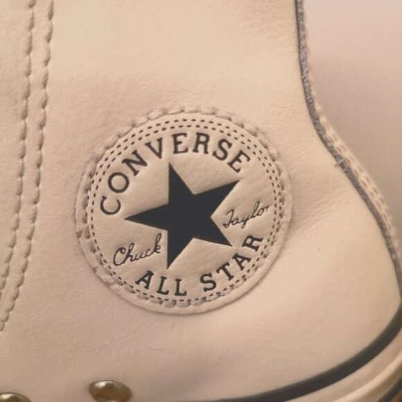 Converse Cream Faux Shearling Lined Leather Chuck Taylor Hi Top sneaker Size 13 - Picture 5 of 11